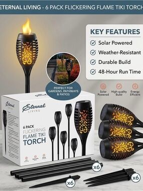 Black Flickering Flame Tiki Torch - 6 Pack